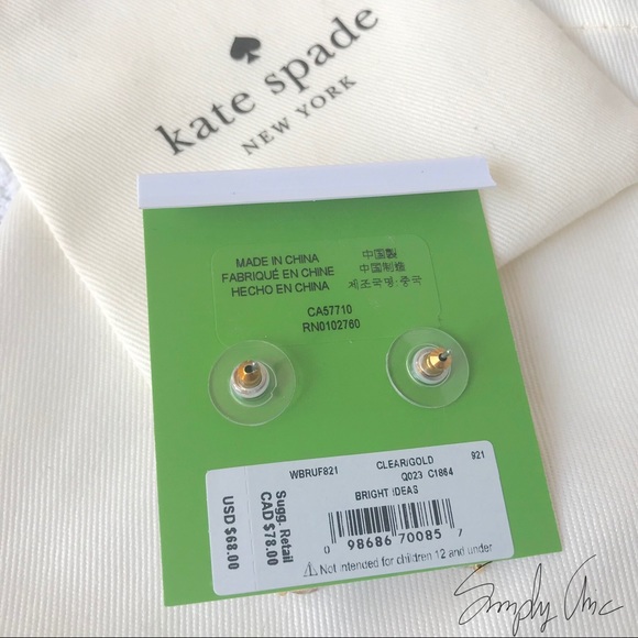 New Kate Spade Cubic Zirconia Gold Tone Earrings - Picture 4 of 4